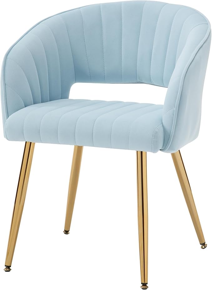 Westice Velvet Home Office Desk Chair Set of 1, Modern Tufted Vanity Chairs with Gold Metal Legs, Upholstered Accent Armchair for Living Room Restaurant, Light Blue
