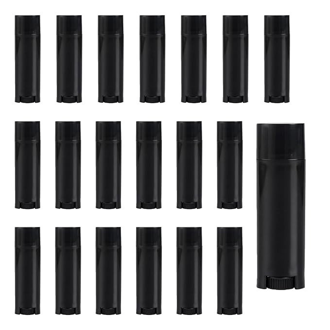 erioctry 4.5g 0.15oz Empty Refillable Plastic DIY Lipstick Lip Balm Lip Gloss Tubes Holder Containers Oval Deodorant Crayon Tube Pipe Bottle Case (50pcs, Black)