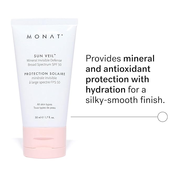 MONAT Sun Veil Mineral Sunscreen for Face SPF 50, Tinted Invisible Defense, Broad Spectrum Oil Free Facial Sunscreen with Zinc Oxide, Niacinamide & Vitamin E, 1.7 Fl Oz