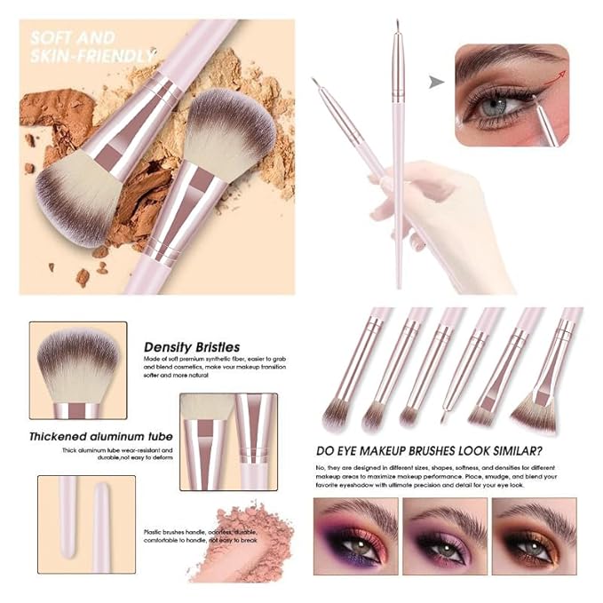 MZGGDM 64Pcs Pink Makeup Brushes Set with Case Professional Foundation Powder Concealers Eyeshadow Contour Blush Makeup Brush Kits Travel Make up Brushes & Tools Eye and Face Makeup Kit