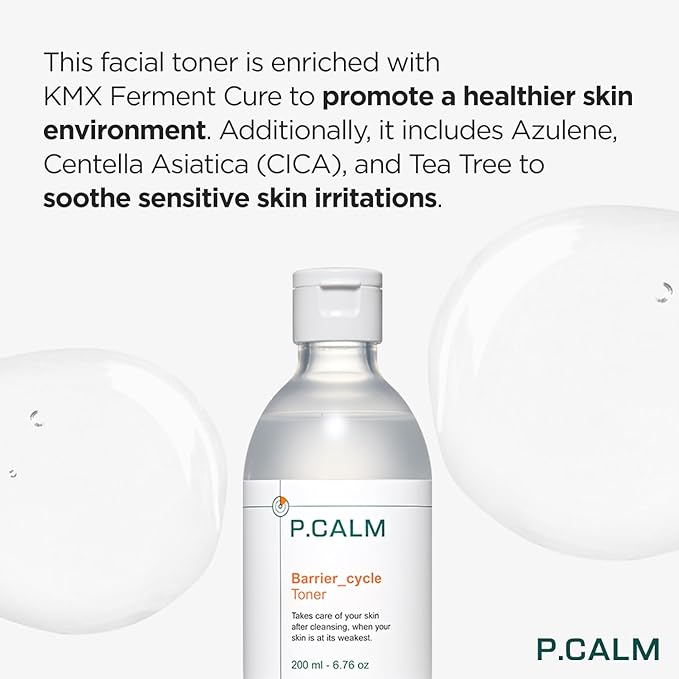 P.CALM Barrier Cycle Toner – Azulene & Centella Asiatica for Deep Hydration & Skin Barrier Strengthening, Korean Vegan Facial Toner for Sensitive Skin (500ml / 16.9 fl.oz)