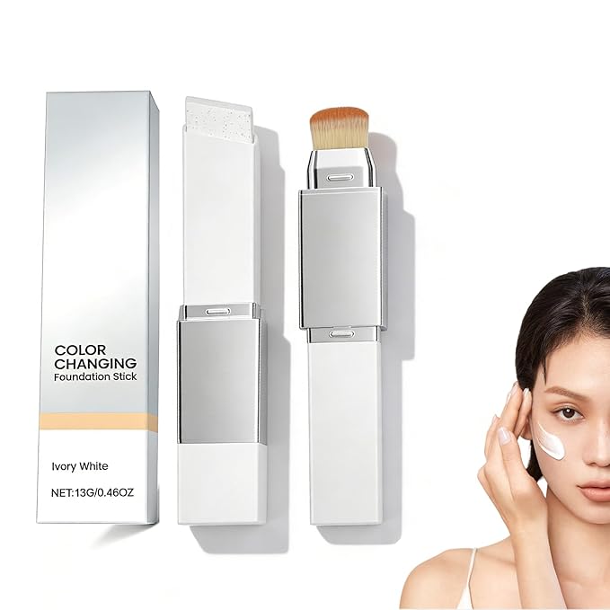 Color Changing Foundation Stick, Foundation Stick, 2-in-1 Waterproof Long Lasting, Dual-Ended Full Coverage Foundation with Fine Bristle Brush, Lightweight, Long-Lasting (Light White)