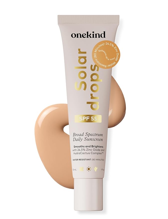 Onekind Solardrops SPF 55 Daily Mineral Sunscreen Serum for Sensitive Skin, Lightweight Wrinkle Defense Non-Comedogenic Zinc Oxide Formula with UVA & UVB Protection, Water Resistant