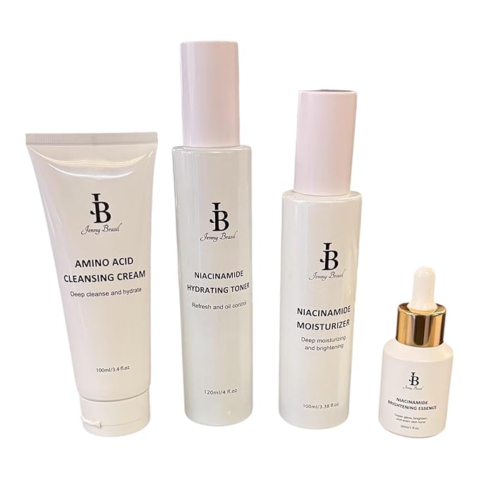 Jenny Brasil Niacinamide Skincare Routine Set, 4-Piece – Cleansing Cream, Hydrating Toner, Moisturizer & Brightening Essence