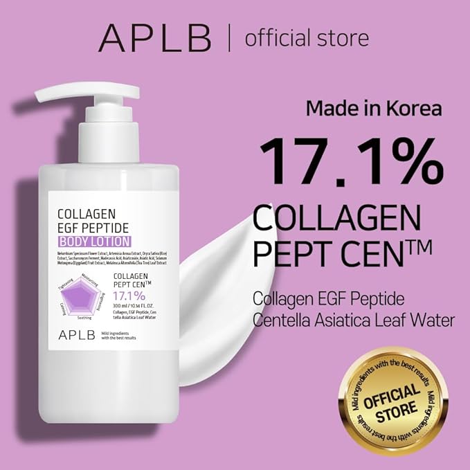 APLB Collagen EGF Peptide Body Lotion | COLLAGEN PEPT CEN™ 17.1% 10.14 FL.OZ/Korean Skincare, Elasticity care, Long lasting moisturizing, Revitalize for gentle and improve skin texture