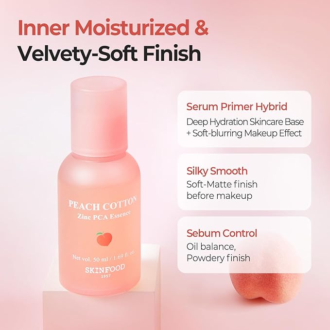 SKINFOOD Peach Balance Set – Oil-Control Zinc PCA Essence and Dual-Texture Peach Toner Pads for Pore Care, Hydration, and Shine Control