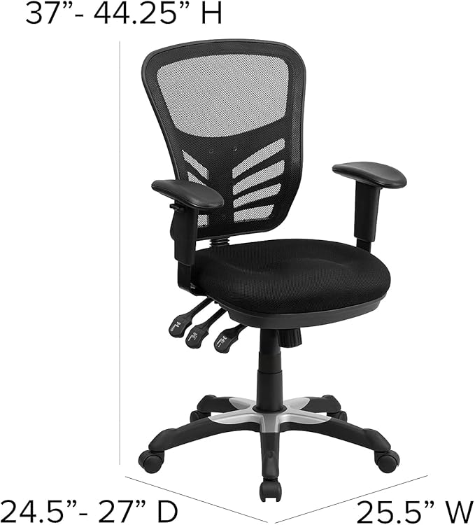 Flash Furniture Nicholas Mid-Back Black Mesh Multifunction Executive Swivel Ergonomic Office Chair with Adjustable Arms, Set of 4