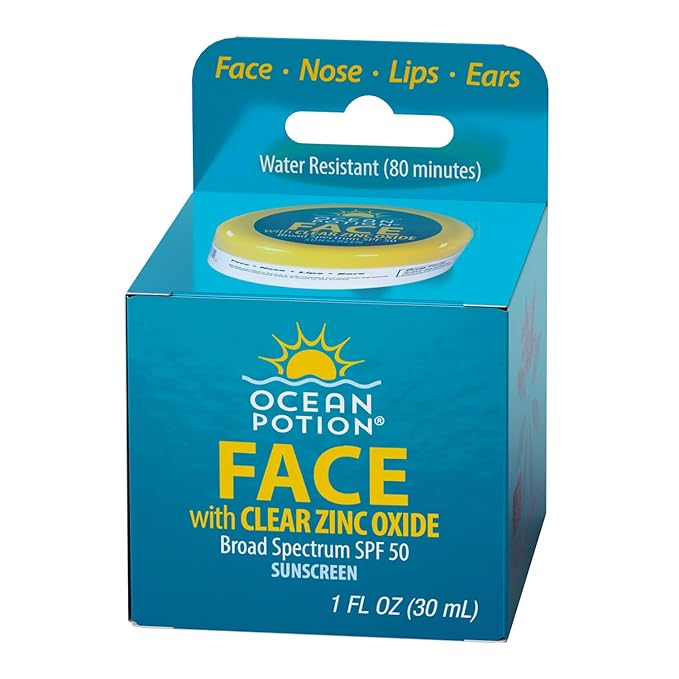 Ocean Potion Face Zinc SPF 50, Broad Spectrum UVA/UVB Protection, Clear Zinc Oxide Facial Sunscreen, Water-Resistant, Enriched with Aloe & Vitamin E, Oxybenzone-Free