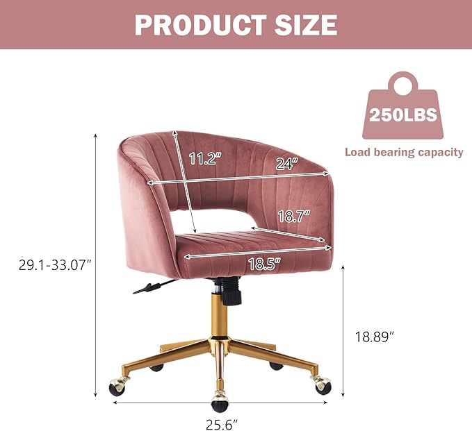 Kiztir Vanity Chair with Wheel, Modern Velvet Home Office Chair with Back, Criss Cross Armchair for Vanity, Living Room, Bedroom and Study (Dusty Pink)