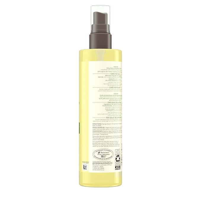 Aveeno Daily Moisturizing Oil Mist - Dry Skin, Sensitive Skin - Oat, Jojoba Oil - Hypoallergenic Body Oil - 200mL