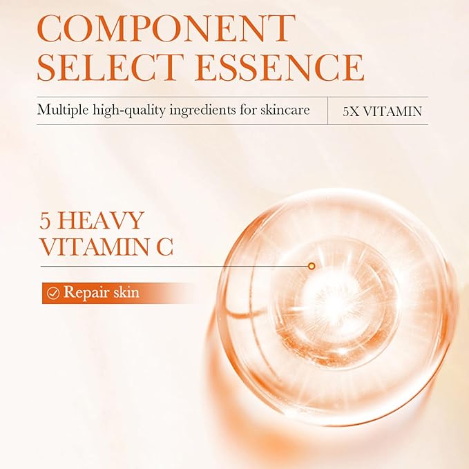 5X Vitamin C Serum for Face 30ml,Hydrating Face Essence,Hyaluronic Acid, Centella For Dull Facial Skin,Uneven Tone,Fine Lines,Pores, Dry Skin, Morning & Evening Skincare Women Gift