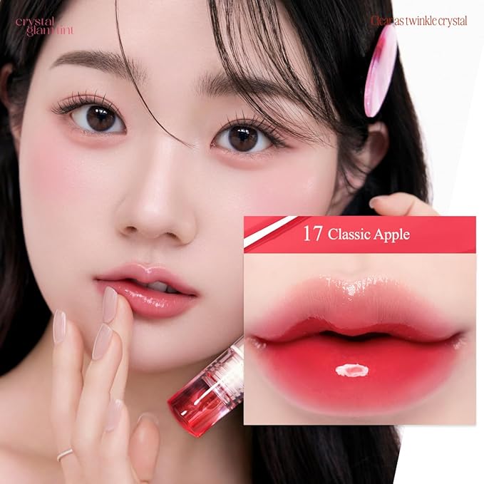 CLIO Crystal Glam Tint, Glossy Lip Tint with Glass-Like Shine, Lightweight Buildable Lip Stain, Long-Lasting Color, Non-Sticky, Rose Extract, Korean Lip Tint (017 CLASSIC APPLE)