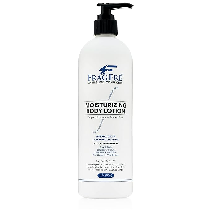 Moisturizer for Sensitive Skin 16oz: Non Comedogenic Zinc Oxide Lotion - Parabens Free Hypoallergenic Fragrance Free - Sun Protection for Oily and Combination Skins - Argan Oil Vegan No Gluten
