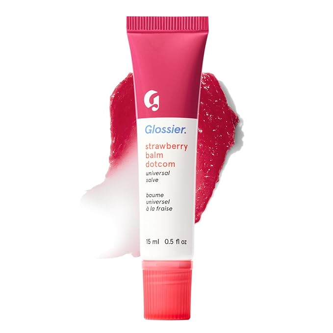 Glossier Balm Dotcom Hydrating Tinted Lip Balm - Universal Salve, Up to 12 Hour Moisture for Dry Lips, Cuticles & Skin - Lanolin, Beeswax & Castor Oil - Strawberry, Jammy Pink Tint, 15ml
