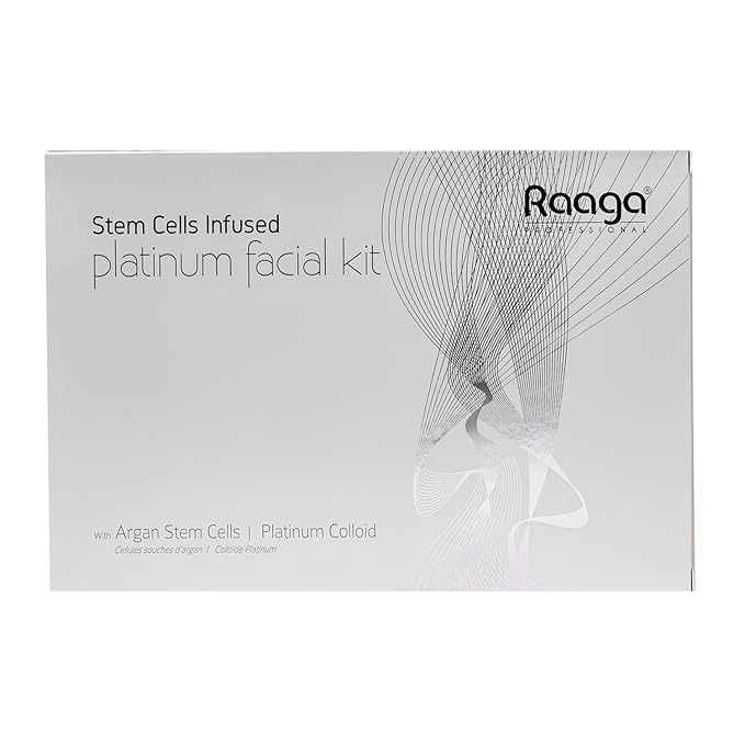 Raaga Professional Platinum Facial Kit, 6 Steps | with Facial Cleanser, Exfoliator, Toner, Serum, Gel & Peel off Mask | Intense Hydration, Reduces Dryness