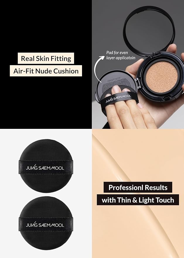 JUNG SAEM MOOL Essential Skin Nuder Longwear Cushion 0.98 Fl Oz, Refill Included, 24H Lasting Cushion Foundation with High Coverage, Semi-Matte Natural Finish, Korean Foundation Makeup (Fair Light)