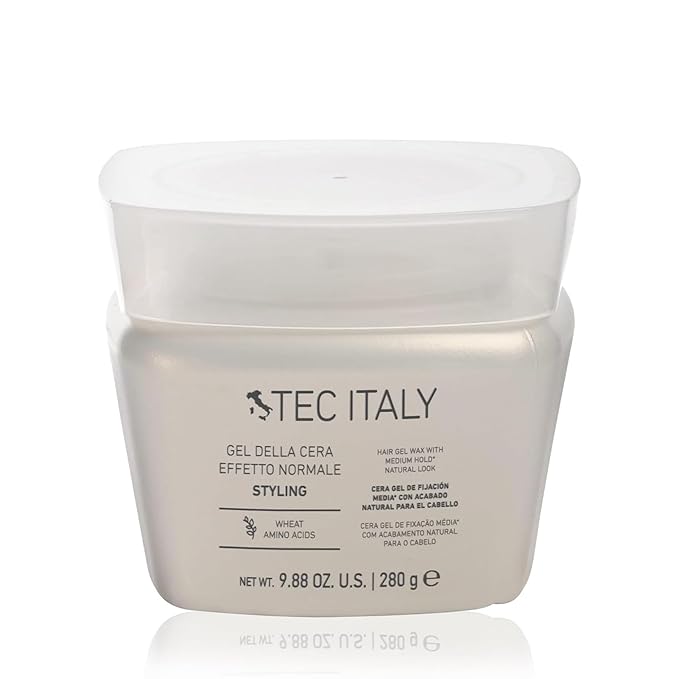 Tec Italy Gel Dela Cera Effetto Normale, Medium Hold Hair Gel for All Hair Types, Natural Finish Styling Gel with Shine & Definition, 9.88 oz (280 g)