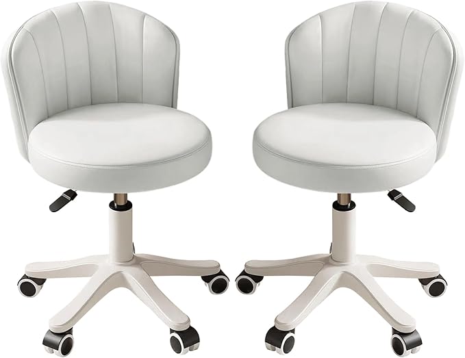 Small Round Rolling Desk Chair Armless Comfy Vanity Computer Chair with Low Backrest PU Leather Height Adjustable Swivel Work Spa Chair