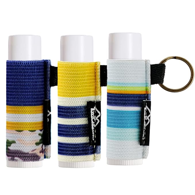 WK IEASON Lip Balm Holder Keychain, Stocking Stuffers for Teen Girls, 3PCS Clip on Lip Gloss Holder Compatible With Chapstick, Burt's Bees Sleeves Holder Key Chains Women Cute Elastic Lipstick Holder