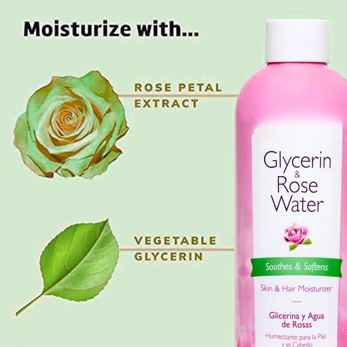 Glycerin and Rose Water Toner and Moisturizer – 8 fl oz Hydrating Facial Mist for Skin and Hair – Compatible with All Skin Types, pH-Balancing, Alcohol-Free, Soothing Rose Scent