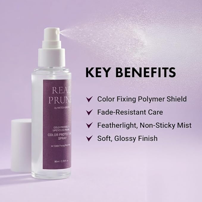 RATED GREEN Real Prune Color Protecting Hair Mist | Organic Cold Brewed Rosemary & Color Fixing Polymers | For Color Treated Hair | Silicone-Free, Korean Hair Care | 2.70 fl. oz