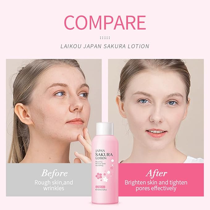 Sakura Face Lotion Moisturizing Essence for Shrink Pores Skin Daily Care, Toner Lotion Hydrating Repair Face Cream Vitamin C Serum Improve Skin Nourishing Facial Cream Softener Skincare