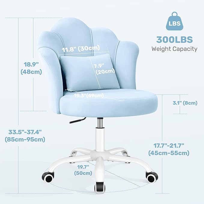 Petal Vanity Chair with Wheels, 3.15" Extra Thick Comfy Makeup Chair, Adjustable Modern Swivel Armless Desk Chair for Girls Women, Aesthetic Small Office Chair for Bedroom Dorm