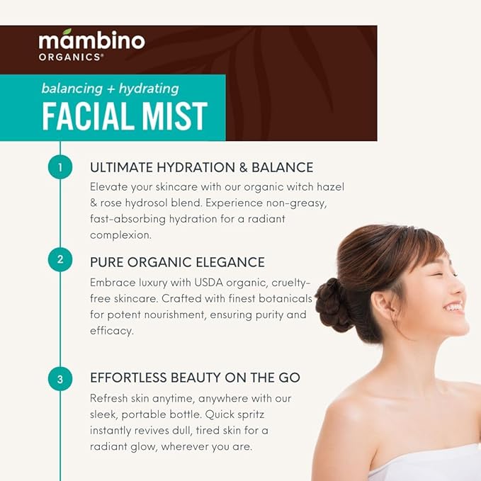 Mambino Organics Hydrating Facial Mist & Toner, Organic Rose Water Face Mist with Cucumber, Vegan Facial Spray for Sensitive Skin, Cruelty-Free Skincare, 4 fl oz