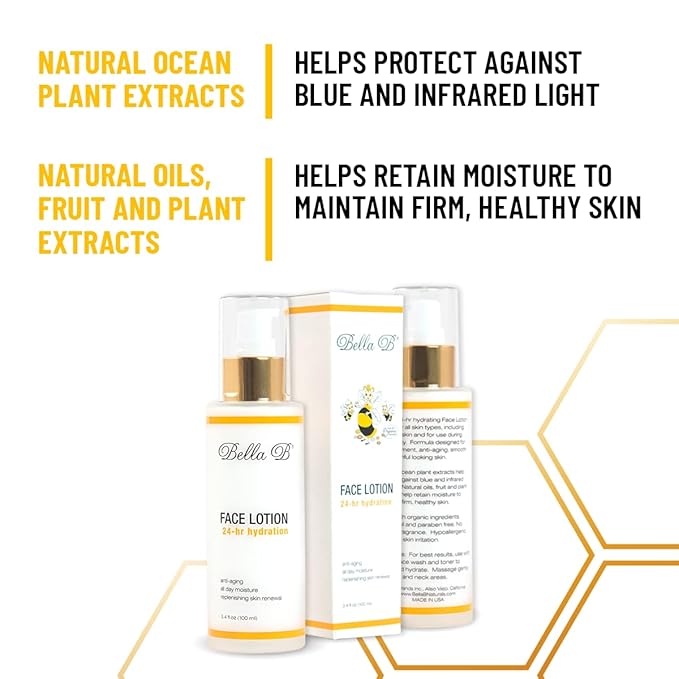Bella B Face Lotion 3.4 oz Bottle - Facial Glow - Pregnancy Skin Care - Pregnancy Face Moisturizer - Pregnancy Safe - Healthy Beauty - Natural Face Moisturizer - Natural Face Lotion