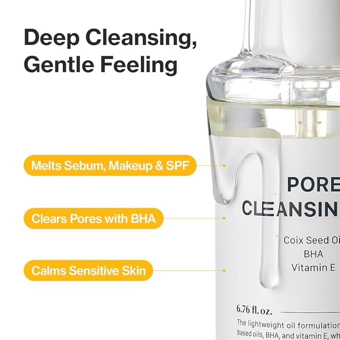 YUMU Coix Seed Deep Pore Cleansing Oil, Vitamin E, BHA, Double Cleansing, Waterproof Makeup Remover, Gentle Oil Cleanser, Blackhead Remover, No Oily Residue, Korean Skin Care (200ml/6.76 fl.oz.)
