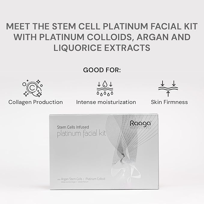 Raaga Professional Platinum Facial Kit, 6 Steps | with Facial Cleanser, Exfoliator, Toner, Serum, Gel & Peel off Mask | Intense Hydration, Reduces Dryness