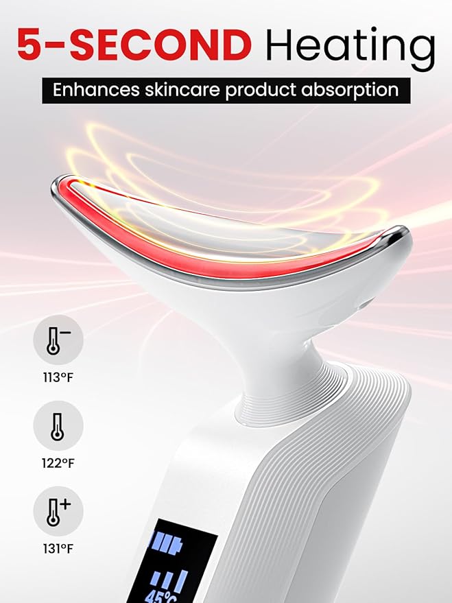 Face Massager Portable Charging Dock, Red Light Therapy for Face and Neck, 3 Heat Settings, Vibrating Face Massage, 9-Color & 30-Day Battery | Home Spa Travel Skincare - White