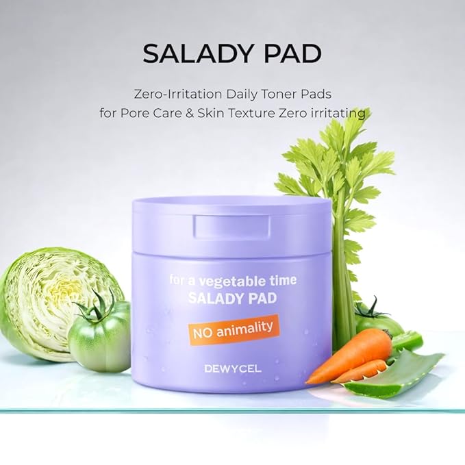 DEWYCEL Salady Pad | Dual-Textured Facial Toner Pads for Exfoliation Pore Care with AHA Lactic Acid & BHA Salicylic Acid | Hydrating Pore Care for Sensitive Skin | Vegan Face Gauze Pads, 70Pads