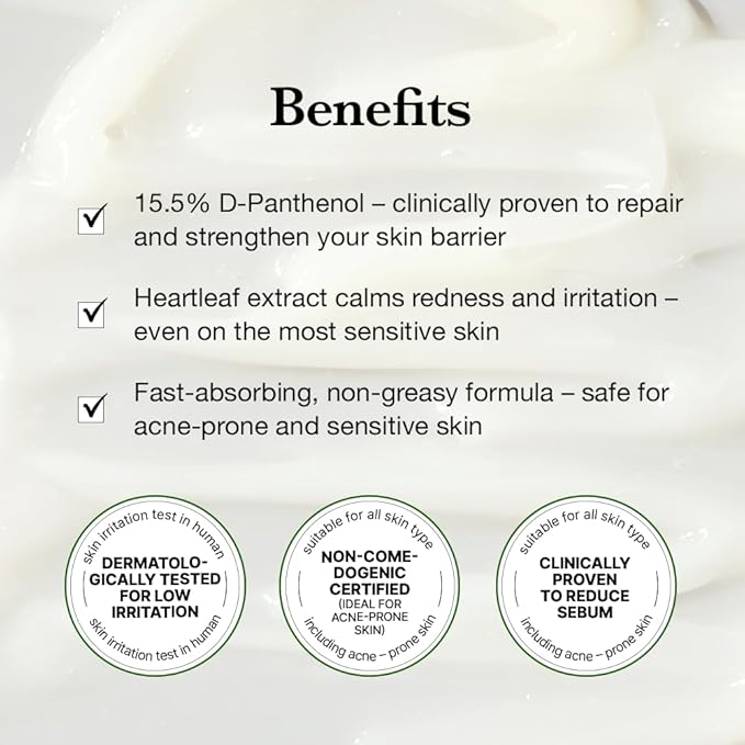 31% Reduction in Sebum & 15.5% High-Dose D-Panthenol | Calms Redness, Repairs Skin Barrier & Locks in Hydration | With Heartleaf Extract | Korean Skincare Daily Moisturizer (35 ml/1.18 fl.oz.)