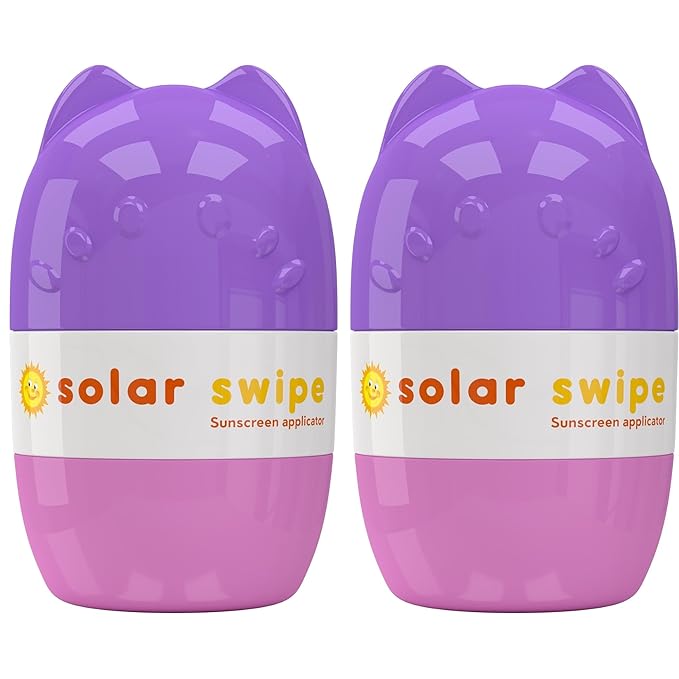 Sunscreen Applicator - Refillable Roll On for Kids & Adults Mess-Free Sunscreen Roller & Sponge Dispenser Portable Sun Protection, Ideal for Travel & Outdoor Use (Purple Pink 2 pack)