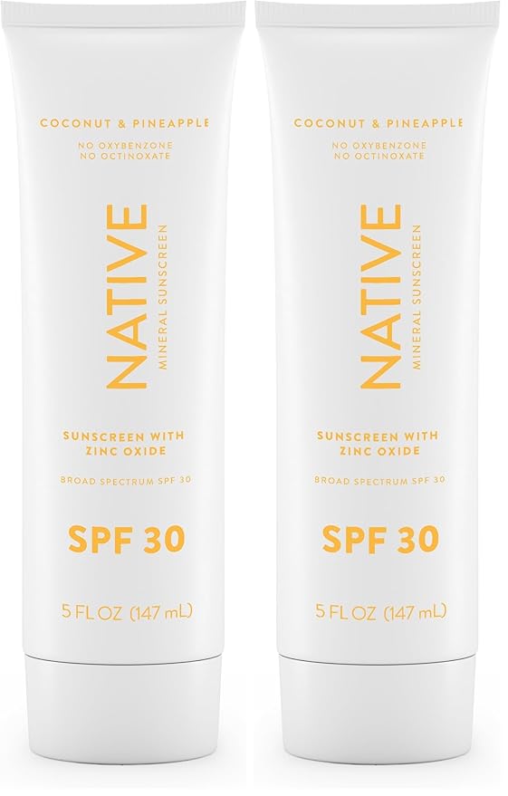 Native Sunscreen SPF 30,Zinc Oxide Dermatologist Tested Suitable for Sensitive Skin & Hawaii Compliant,5 Ounces | Pineapple & Coconut Scent Sun Protection Lotion,Lightweight-& Smooth,(Pack of 2)