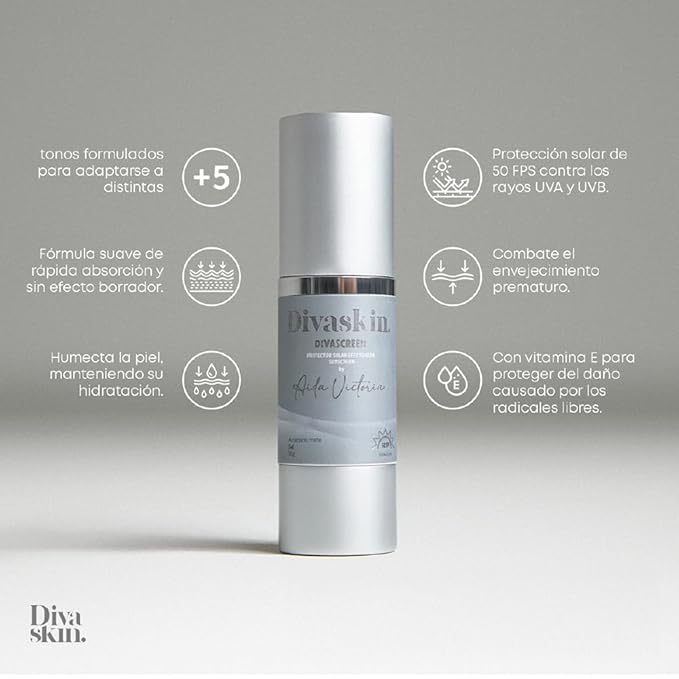 DIVASCREEN BY DIVASKIN Tinted Sunscreen SPF 50 by Aida Merlano | Broad Spectrum UVA/UVB Protection, With Vitamin E, Hydrating, Lightweight, Fast Absorbing, Multiple Shades (brown)