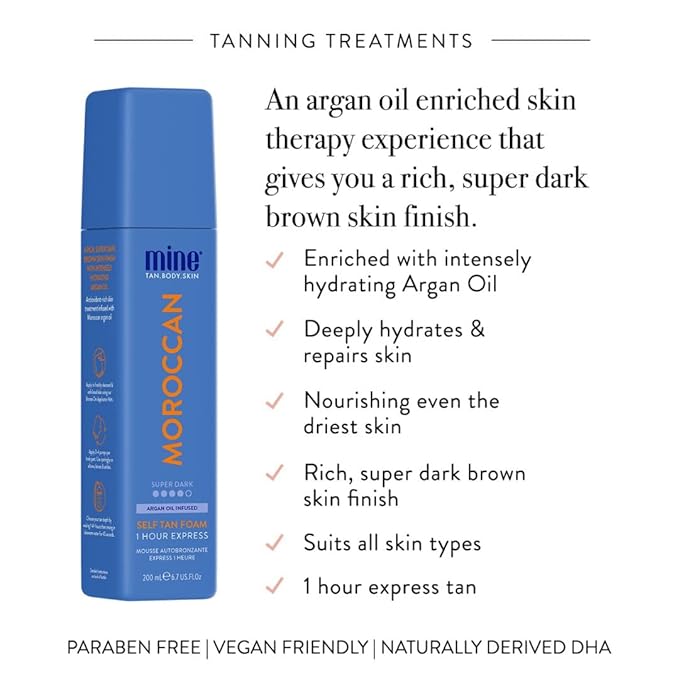 Minetan Self Tan Foam | Moroccan - 1 Hour Express, Best Sunless Tanning Mousse for a Deep Dark Bronze Skin Finish, Face & Body Fake Tanner, Ultra Hydrating Glow, Vegan & Paraben Free, 6.7 Fl Oz