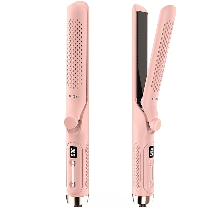 360° Airflow Styler Curling Iron - 1.25 Inch Hair Straightener and Curler 2 in 1 with Vented Cool Air to Lock in Style, Extra LongFlat Iron Curling Wand, Dual Voltage for Europe Travel