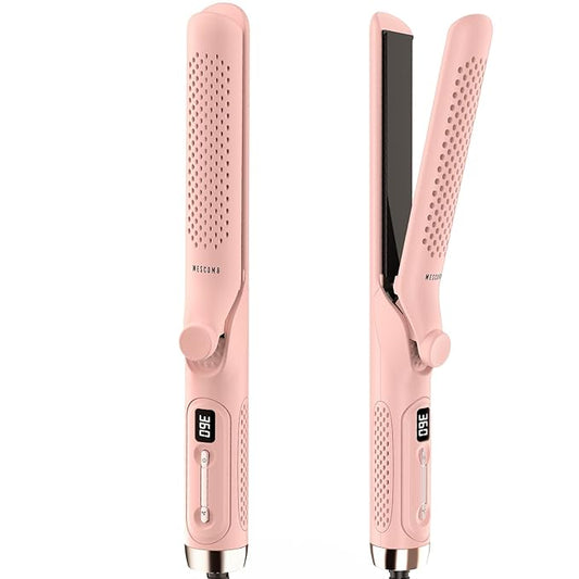 360° Airflow Styler Curling Iron - 1.25 Inch Hair Straightener and Curler 2 in 1 with Vented Cool Air to Lock in Style, Extra LongFlat Iron Curling Wand, Dual Voltage for Europe Travel
