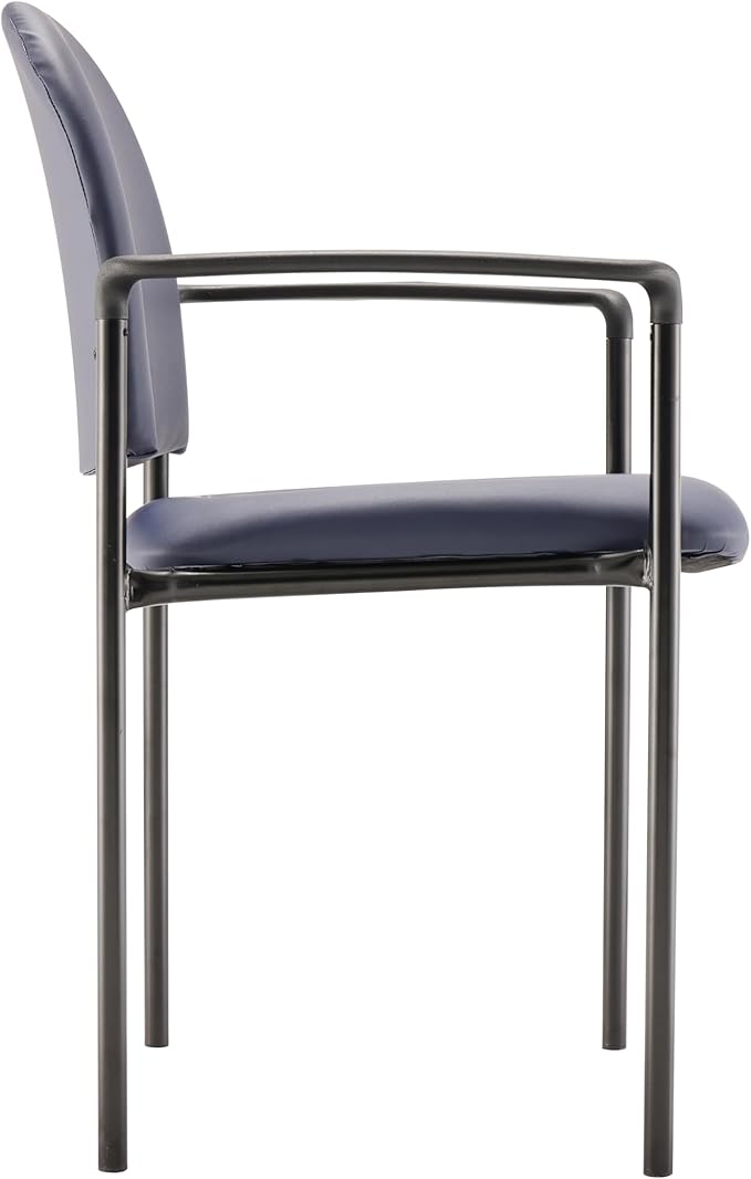 Flash Furniture Tiffany Side Reception Chair with Armrests, Stackable Vinyl Waiting Room Chair for Commercial or Residential Use, Navy
