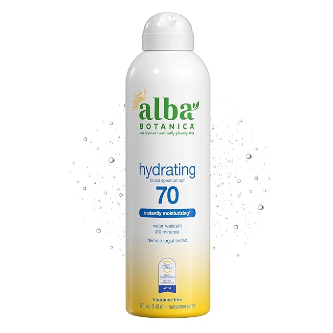 Alba Botanica Sunscreen Spray for Face and Body, Broad Spectrum SPF 70 Sunscreen, Hawaiian Coconut, Water Resistant and Biodegradable, 5 fl. oz. Bottle