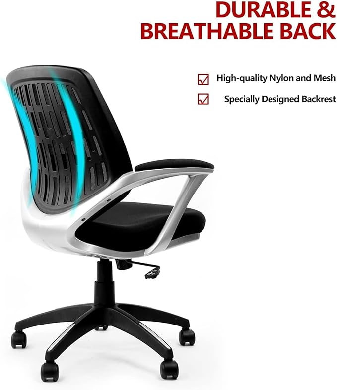 CLATINA Ergonomic Office Chair, Mesh Mid Back Swivel Task Chair with Adjustable Height, Comfortable Thickened Seat Lumbar Support Home Computer Desk Chair for Home Working Study Gaming, Black