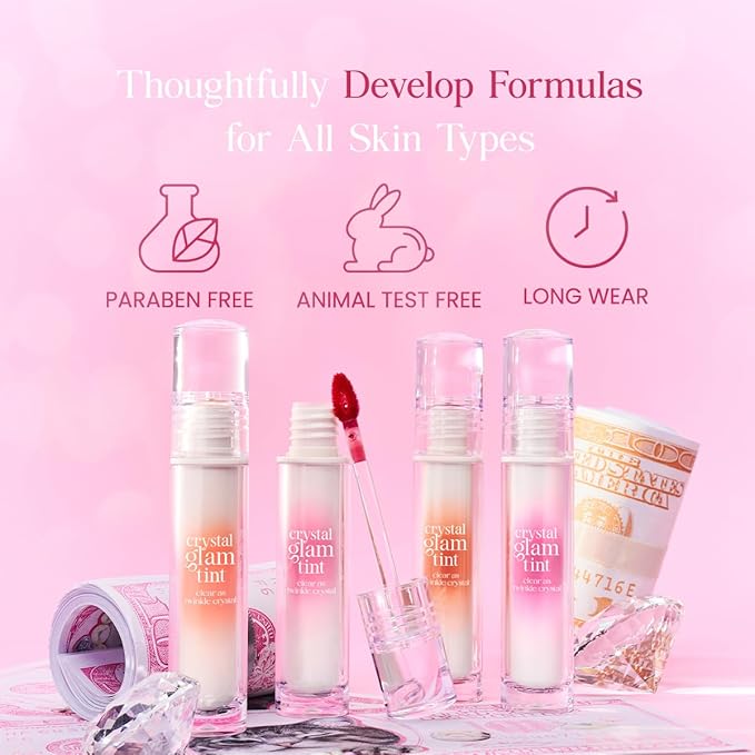 CLIO Crystal Glam Tint, Glossy Lip Tint with Glass-Like Shine, Lightweight Buildable Lip Stain, Long-Lasting Color, Non-Sticky, Rose Extract, Korean Lip Tint (015 GROOMING PEACH OPAL)