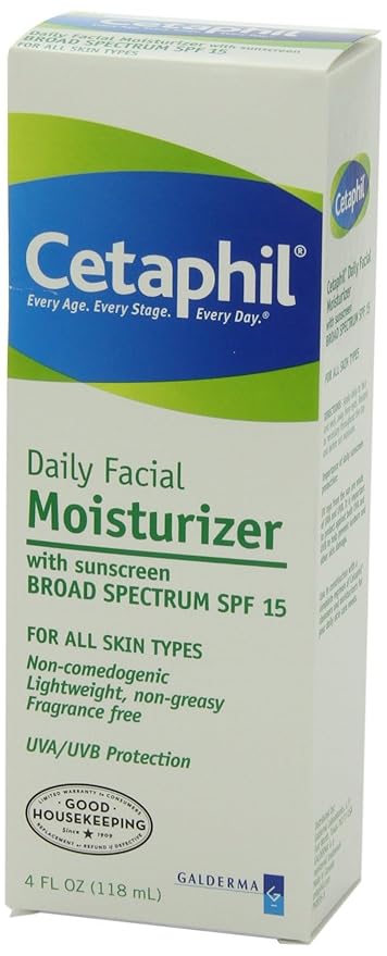 Cetaphil Daily Facial Moisturizer SPF 15, 4 Fl Oz, Gentle Facial Moisturizer for Dry to Normal Skin Types, No Added Fragrance, Pack of 4, (Packaging May Vary)
