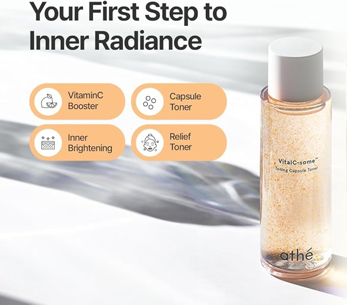 athé VITALC-Some™ Toning Capsule Toner – Vegan Vitamin C Essence with 7-Type Hyaluronic Acid, Ceramide & Vitamin B Complex | K-Beauty Brightening & Barrier Care Toner for Dull & Dry Skin | 4.39 fl.oz