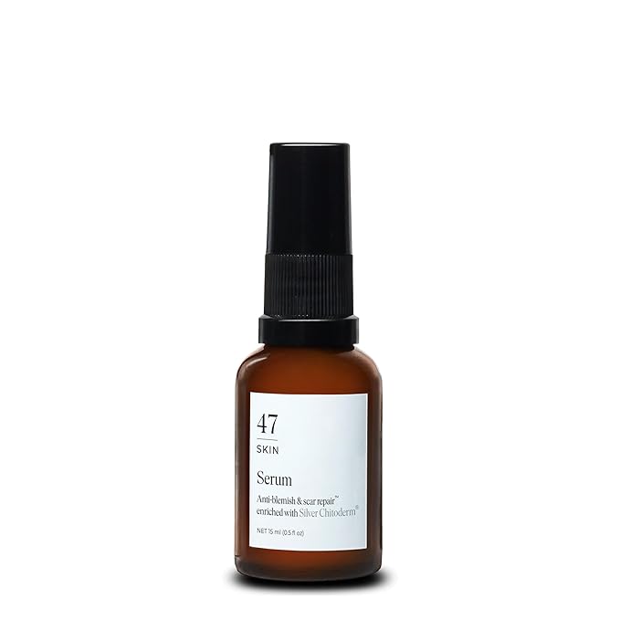 47 Skin | Hydrating Face Serum with Silver Chitoderm for ALL Skin Types | Clears Acne, Prevents & Heals Breakouts & Blemishes, Repairs Scars | Moisturises and Nourishes For Smooth Skin | 15ml