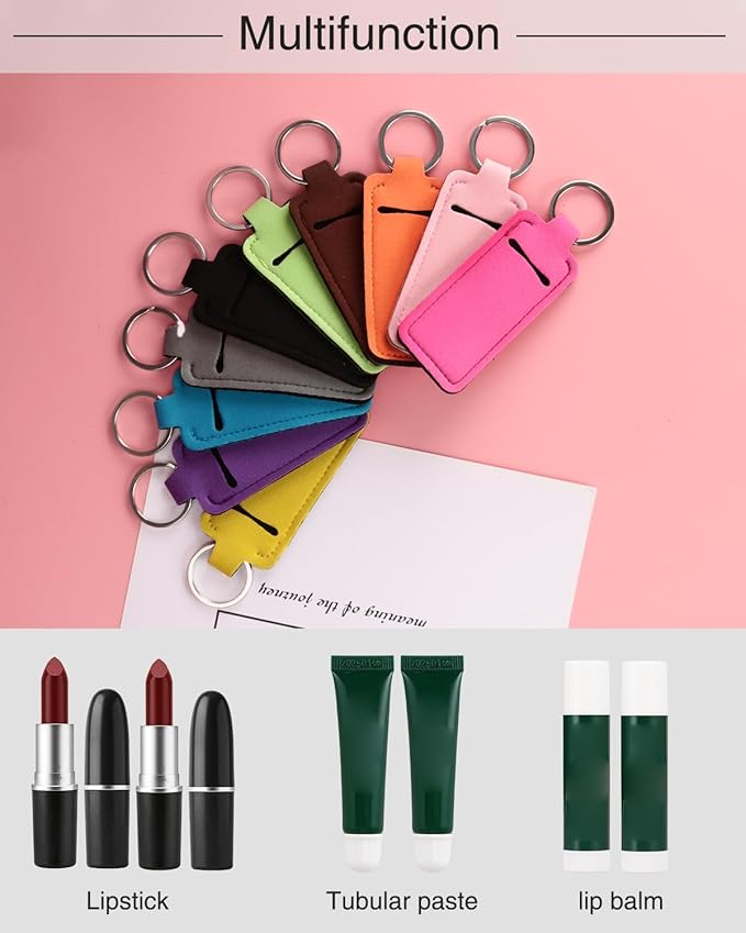 Chapstick Holder Lip Balm Sleeve Pouch Chapstick Holder With Clip Lipstick Lip Gloss Holder Stocking Stuffers Gift for Women (ten pcs)