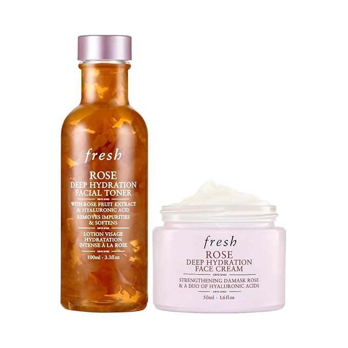 Deep Hydration Duo by Fresh for Women - 2 Pc 3.3oz Rose Deep Hydration Facial Toner, 1.6oz Rose Deep Hydration Face Cream