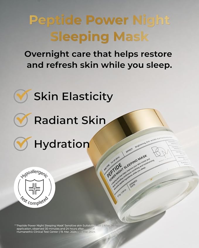 BOM COSMETICS A Set of Peptide Power Skincare With 5 Kinds of Items (Toner, Ampoule, Cream, Eye Cream, Sleeping Mask), 24K Gold & Penta-peptide for Skin Collagen Boost, Korean Skincare